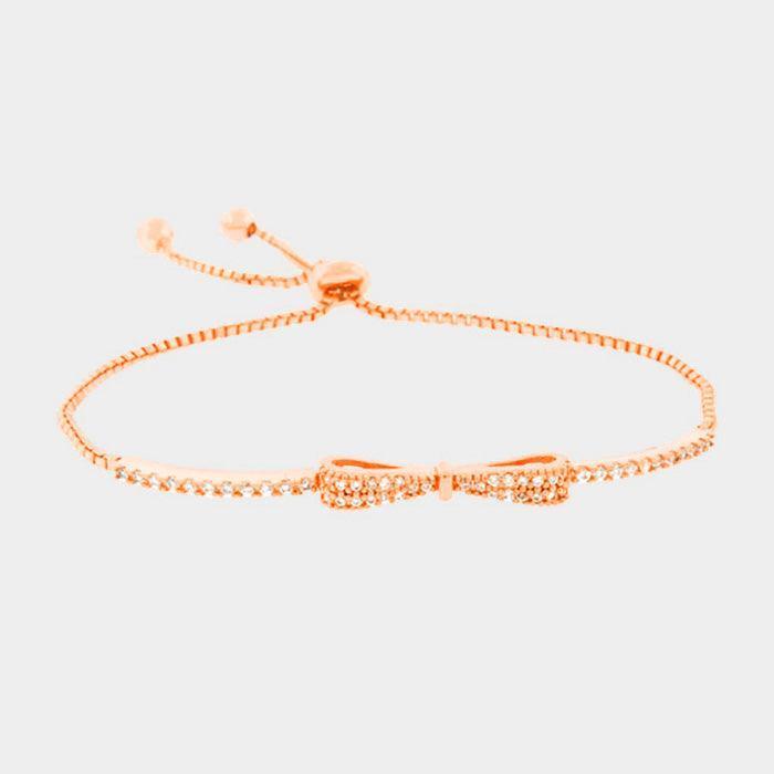 Rose Gold Cubic Zirconia Bow Cinch Evening Bracelet - Jewelry Store by Erik Rayo