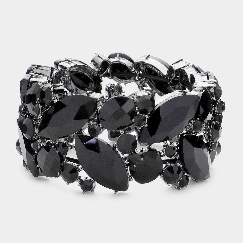 Black Glass crystal marquise vine stretch bracelet - Jewelry Store by Erik Rayo