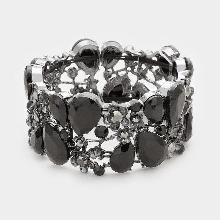 Black Glass crystal vine stretch bracelet - Jewelry Store by Erik Rayo