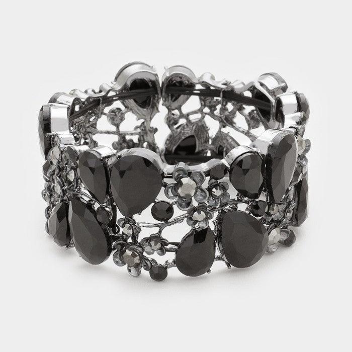 Black Glass crystal vine stretch bracelet