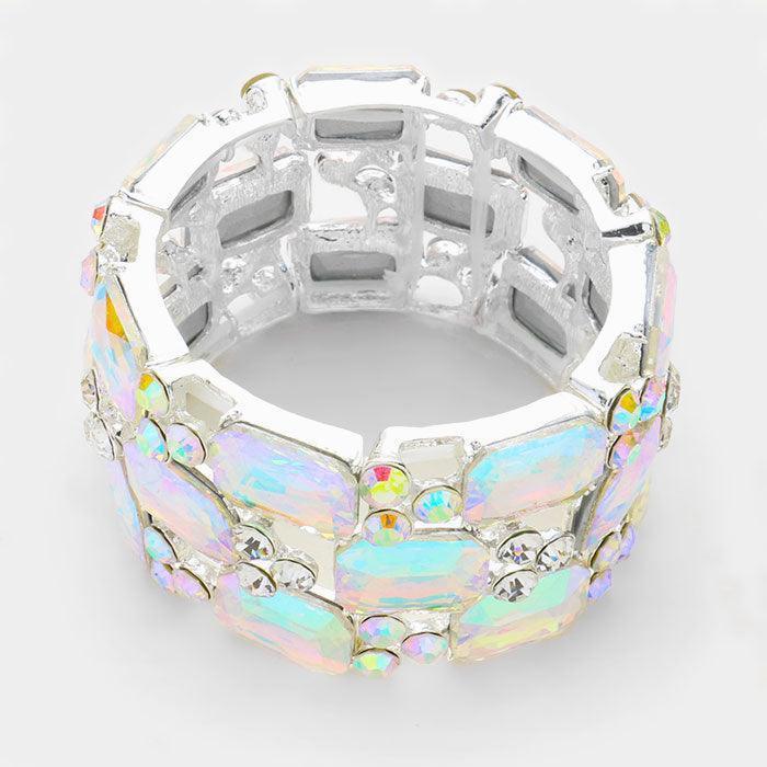 Silver Emerald cut crystal rhinestone stretch bracelet - Jewelry Store by Erik Rayo