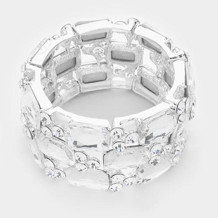 Silver Emerald cut crystal rhinestone stretch bracelet - Jewelry Store by Erik Rayo
