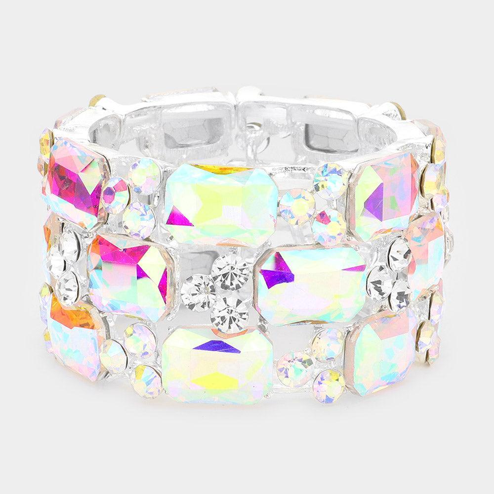 Silver Emerald cut crystal rhinestone stretch bracelet - Jewelry Store by Erik Rayo