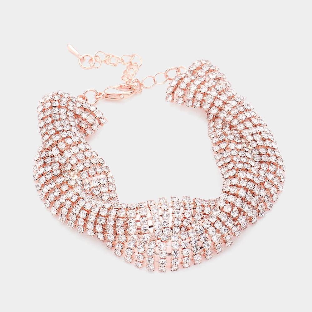 Rose Gold Braided Rhinestone Evening Bracelet