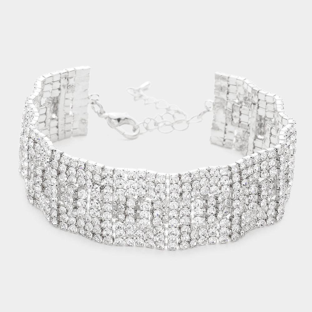 Silver Wavy Rhinestone Pave Evening Bracelet - Jewelry Store by Erik Rayo