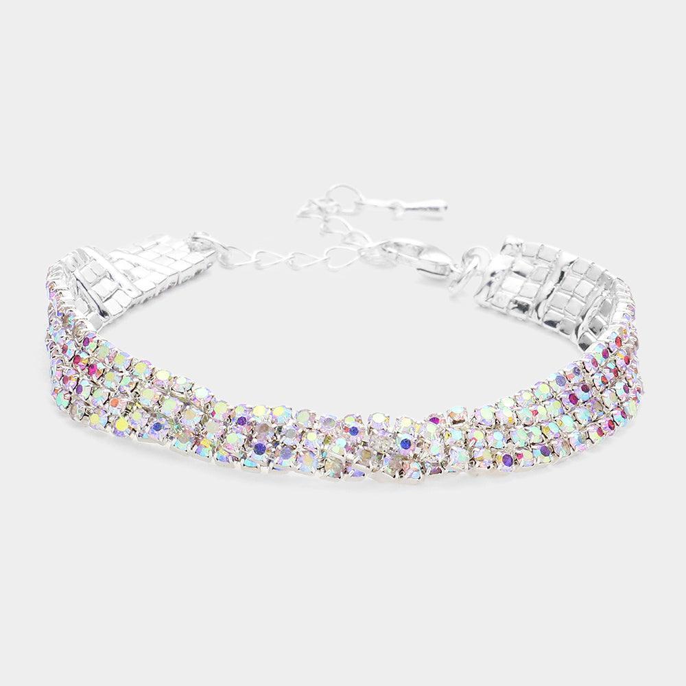 Silver Braided Rhinestone Pave Evening Bracelet - Jewelry Store by Erik Rayo