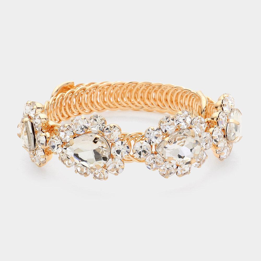 Gold Teardrop Stone Accented Adjustable Evening Bracelet