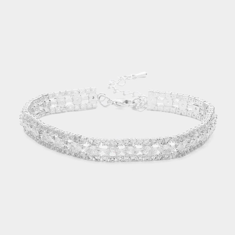 Silver CZ Rhinestone Paved Evening Bracelet