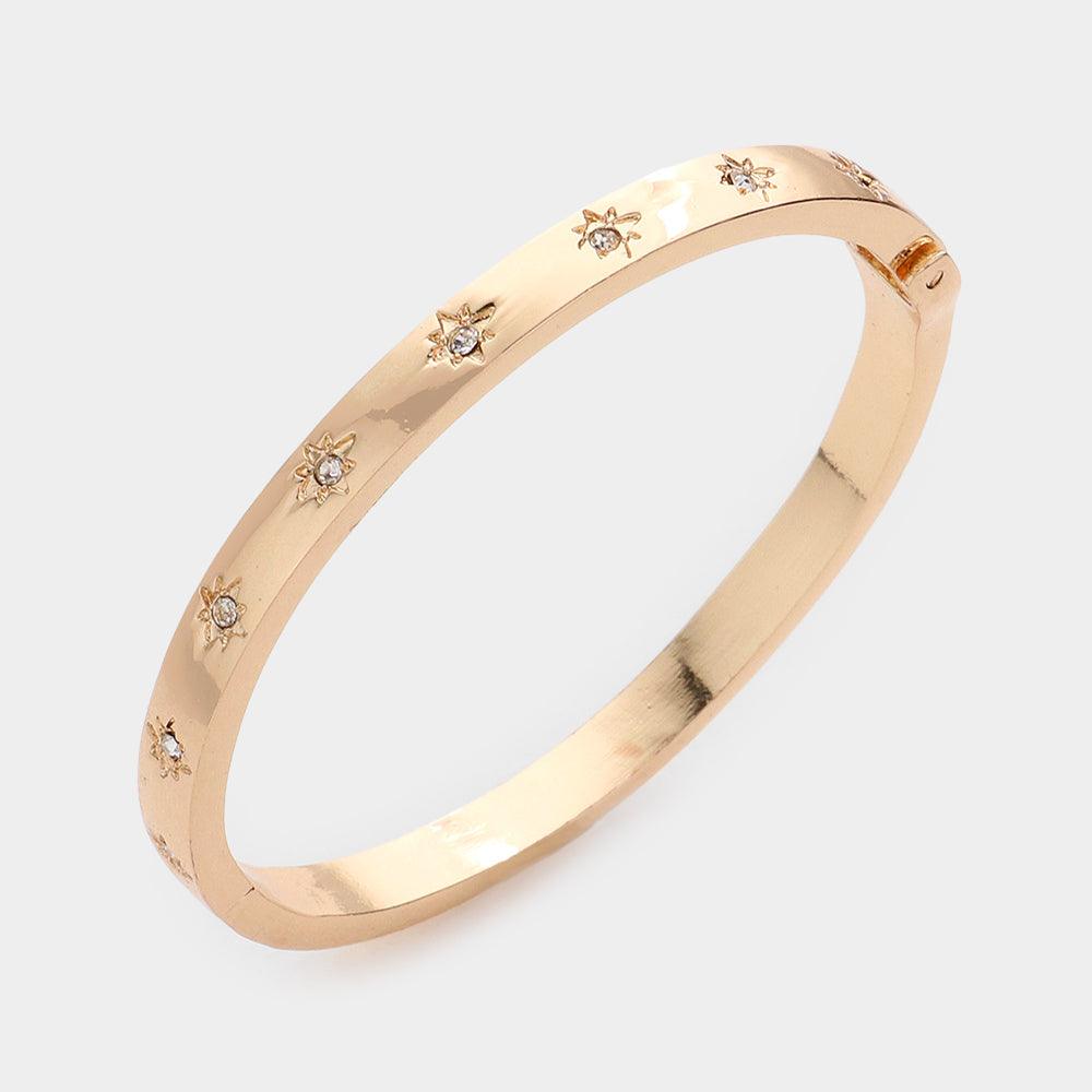 Gold Round Stone Embellished Bangle Evening Bracelet