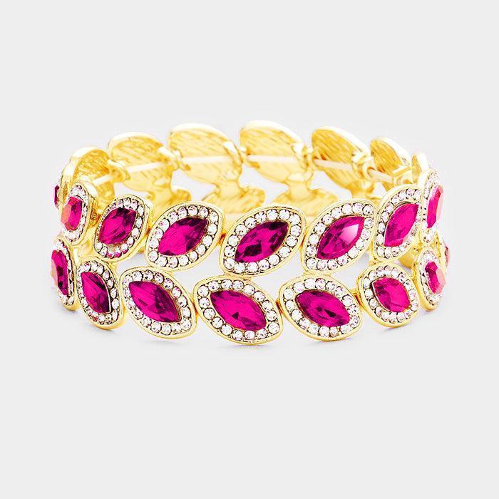 Gold Pave Trim Oval Crystal Evening Stretch Bracelet - Jewelry Store by Erik Rayo