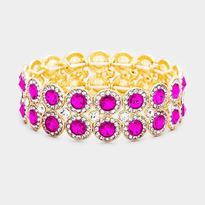 Gold Crystal Bubble Stone Cluster Evening Stretch Bracelet - Jewelry Store by Erik Rayo