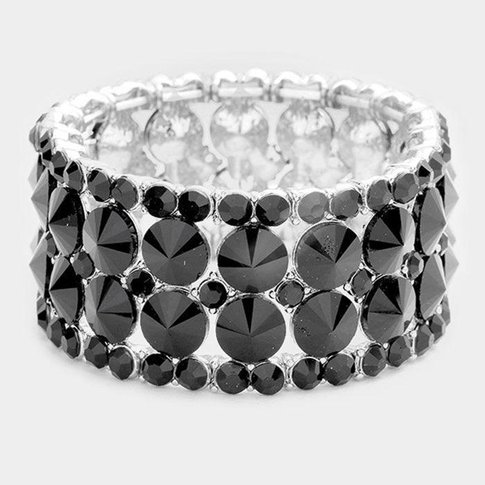 Black Round Glass Stone Cluster Evening Stretch Bracelet - Jewelry Store by Erik Rayo