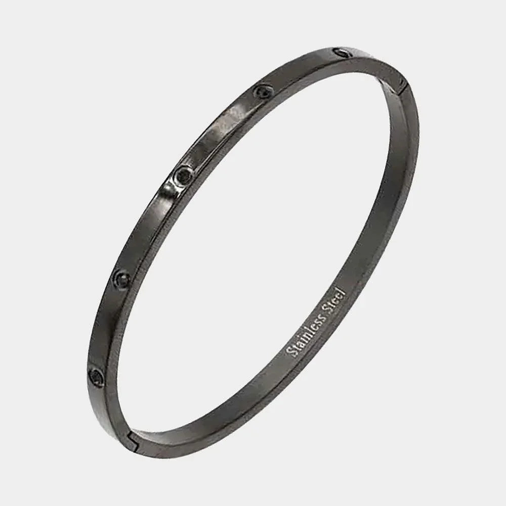 Black Crystal Embellished Stainless Steel Bangle Evening Bracelet - Jewelry Store by Erik Rayo