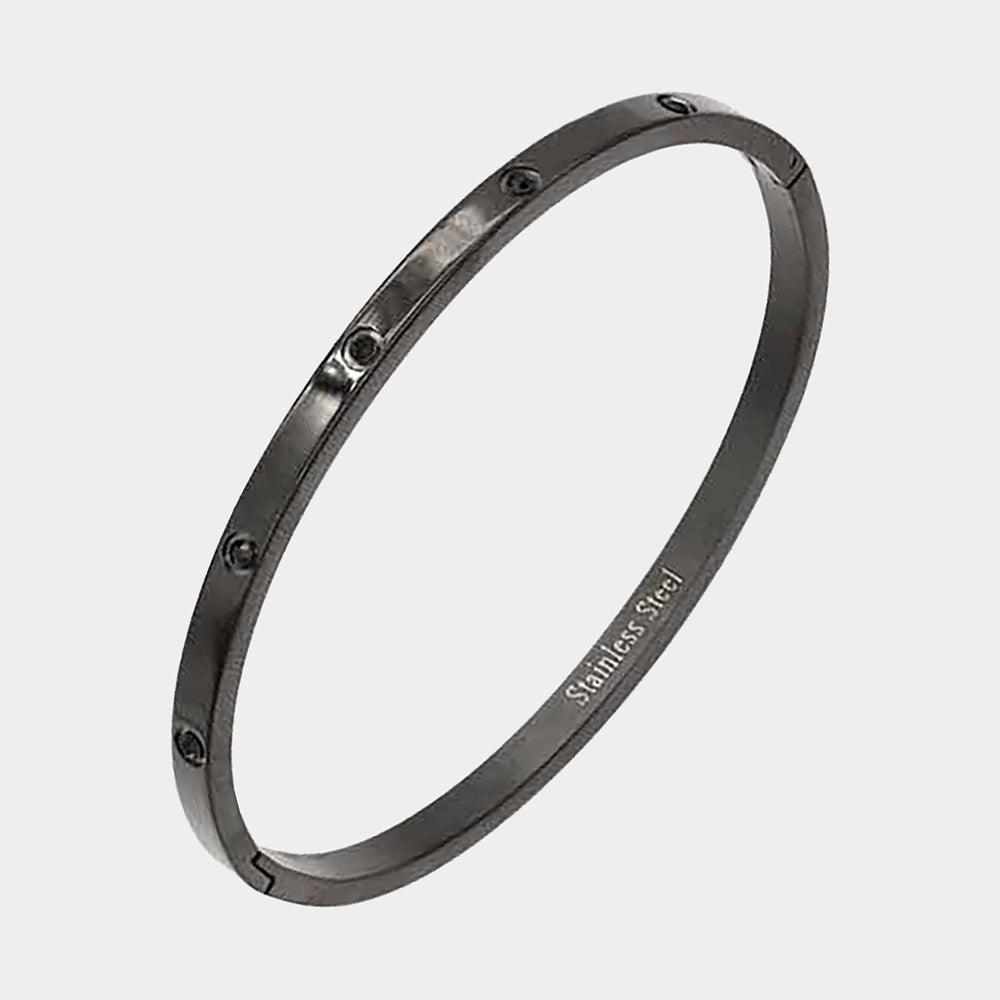 Black Crystal Embellished Stainless Steel Bangle Evening Bracelet