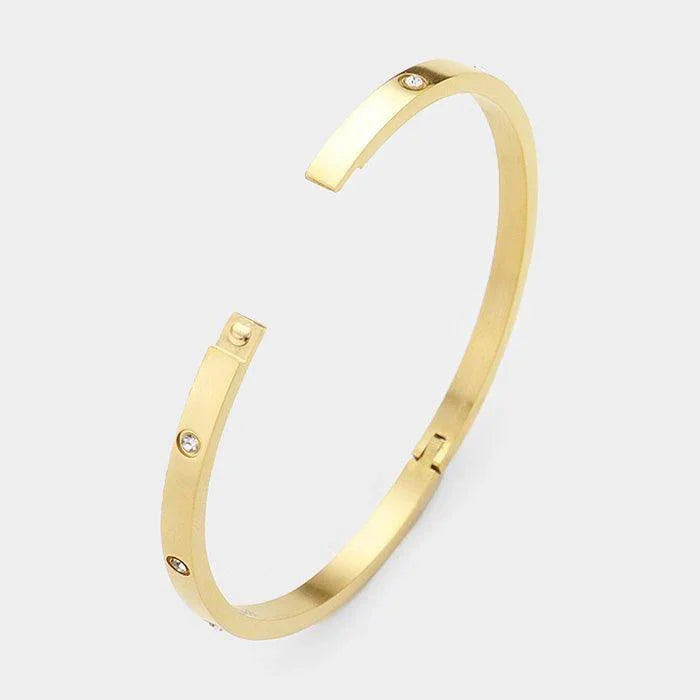 Gold Crystal Embellished Stainless Steel Bangle Evening Bracelet - Jewelry Store by Erik Rayo