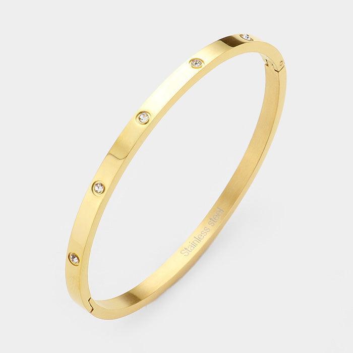 Gold Crystal Embellished Stainless Steel Bangle Evening Bracelet - Jewelry Store by Erik Rayo
