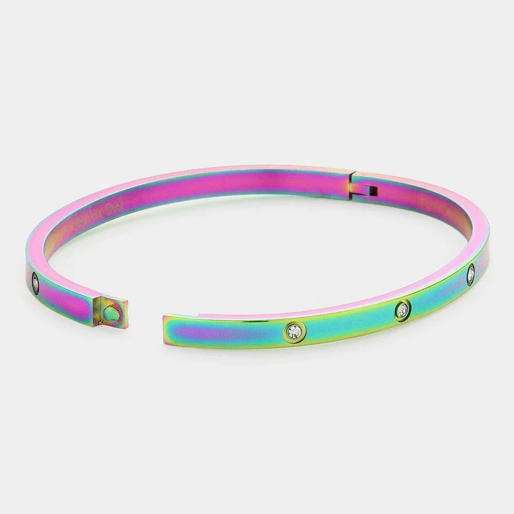 Crystal Embellished Stainless Steel Bangle Evening Bracelet - Jewelry Store by Erik Rayo