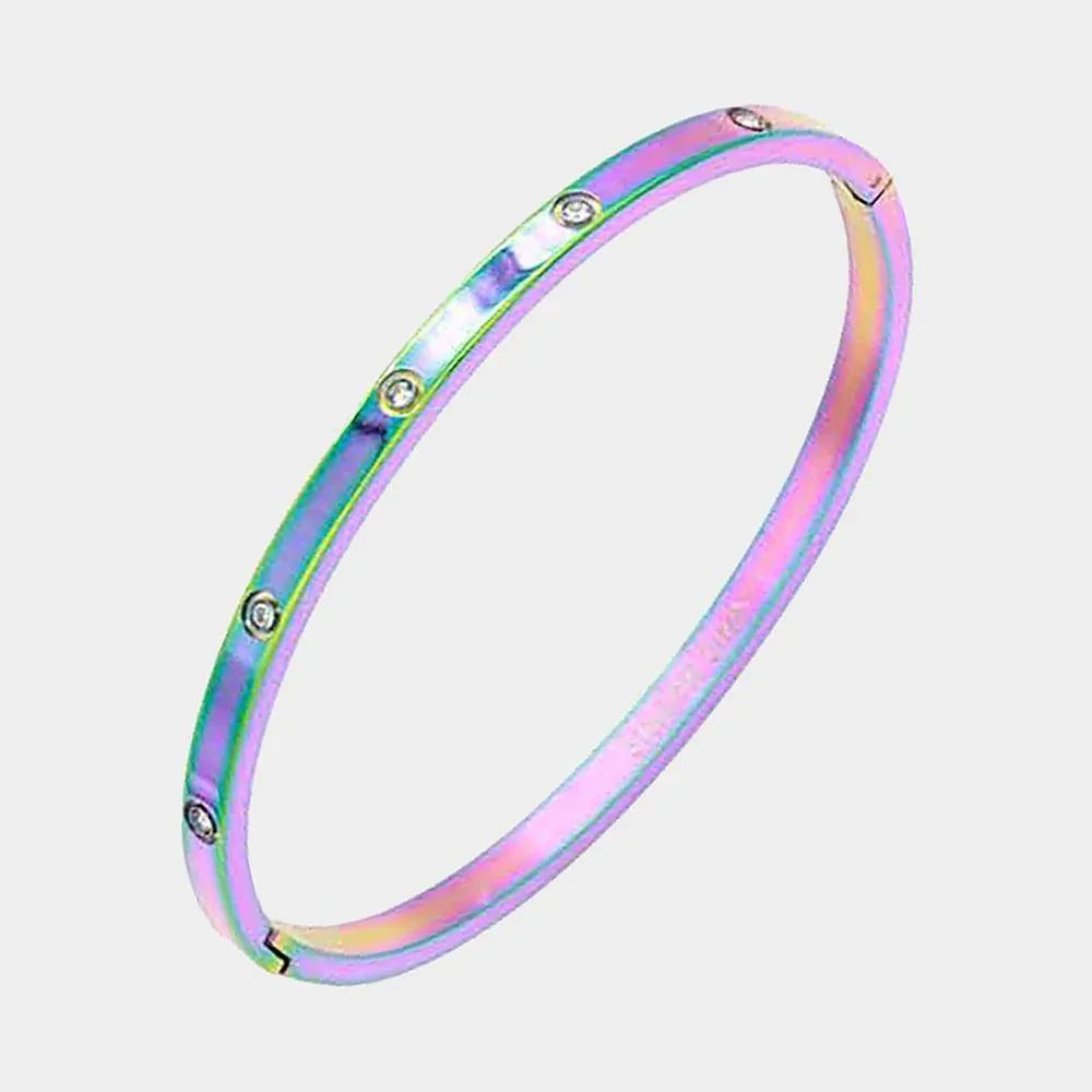 Crystal Embellished Stainless Steel Bangle Evening Bracelet - Jewelry Store by Erik Rayo