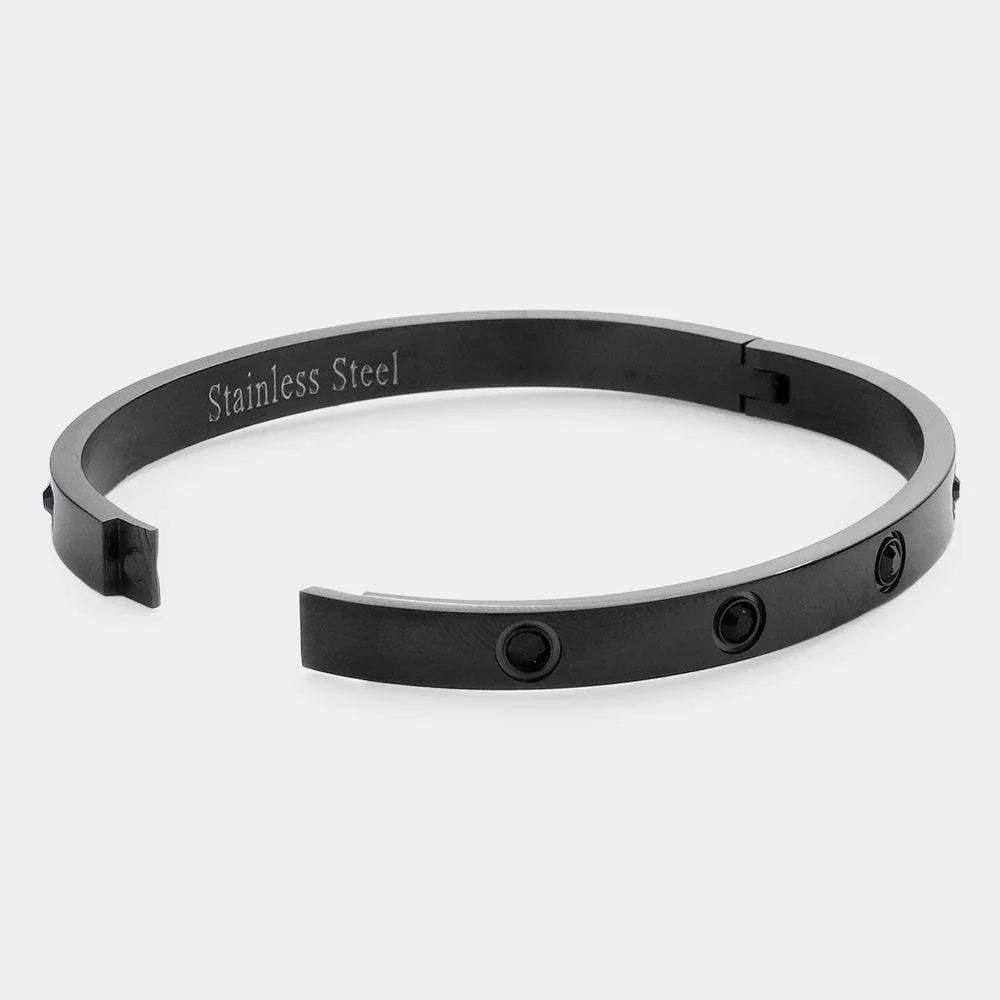 Black Crystal Embellished Stainless Steel Bangle Evening Bracelet - Jewelry Store by Erik Rayo