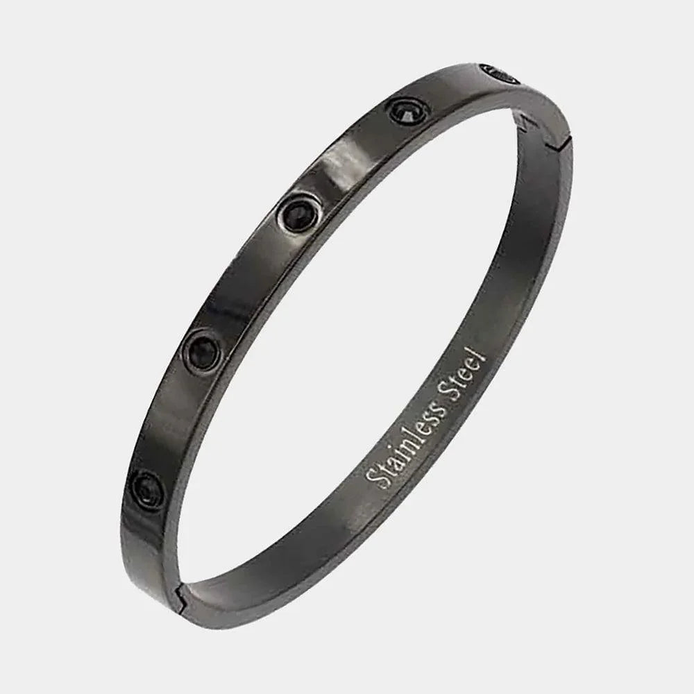 Black Crystal Embellished Stainless Steel Bangle Evening Bracelet - Jewelry Store by Erik Rayo