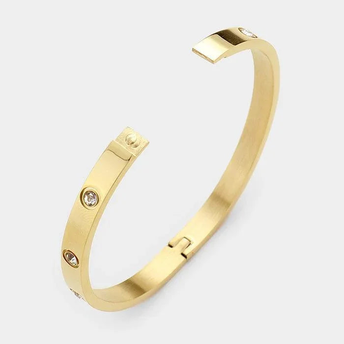 Gold Crystal Embellished Stainless Steel Bangle Evening Bracelet - Jewelry Store by Erik Rayo