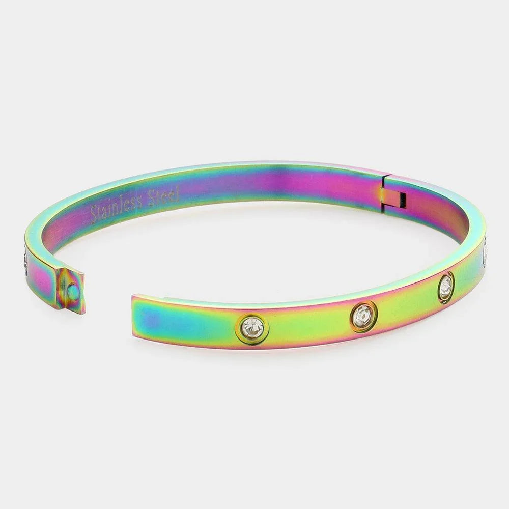 Crystal Embellished Stainless Steel Bangle Evening Bracelet - Jewelry Store by Erik Rayo