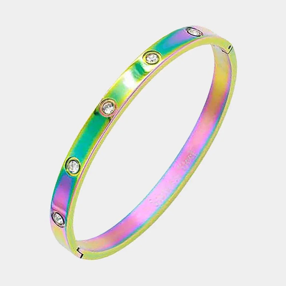Crystal Embellished Stainless Steel Bangle Evening Bracelet - Jewelry Store by Erik Rayo