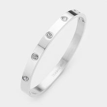 Load image into Gallery viewer, Silver Crystal Embellished Stainless Steel Bangle Evening Bracelet
