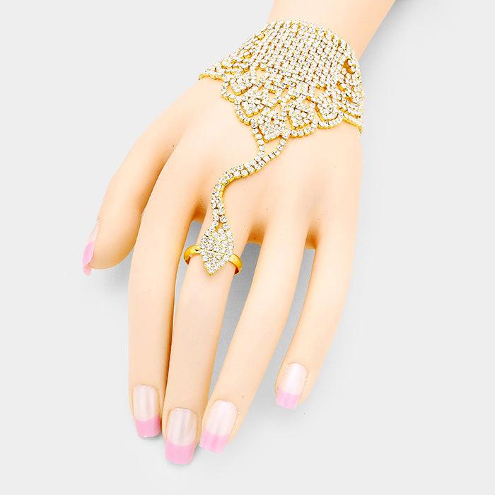 Marquise Crystal Rhinestone Net Hand Chain Bracelet