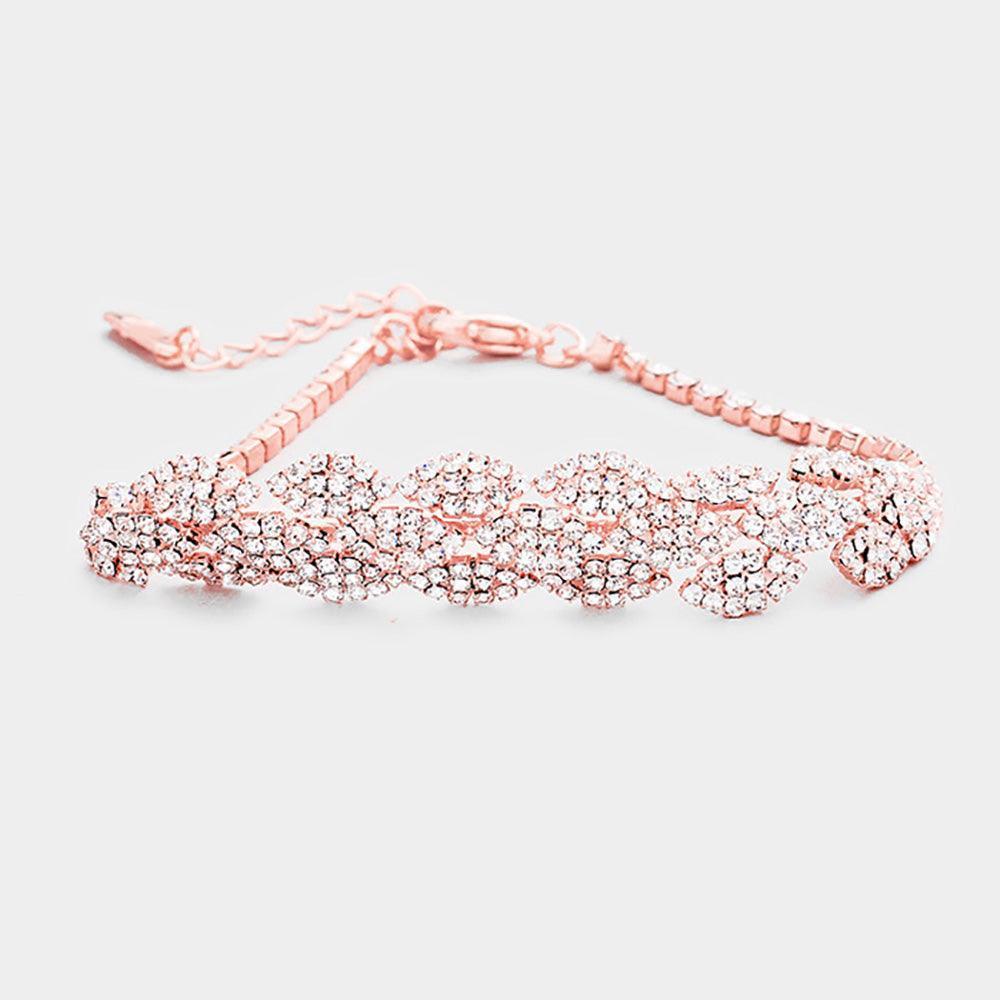 Rose Gold Crystal Rhinestone Pave Leaf Cluster Evening Bracelet - Jewelry Store by Erik Rayo