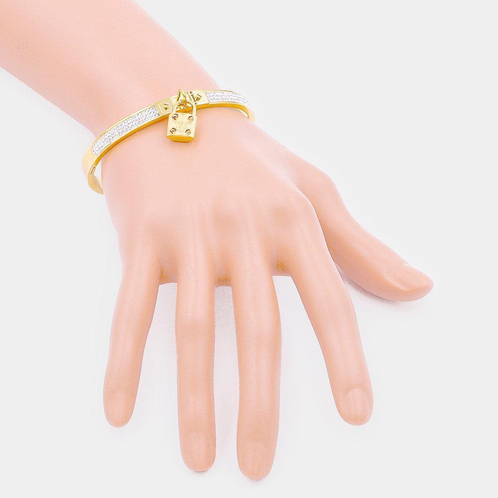 Gold FOREVER LOVE Metal Lock Charm Stainless Steel Evening Bracelet - Jewelry Store by Erik Rayo