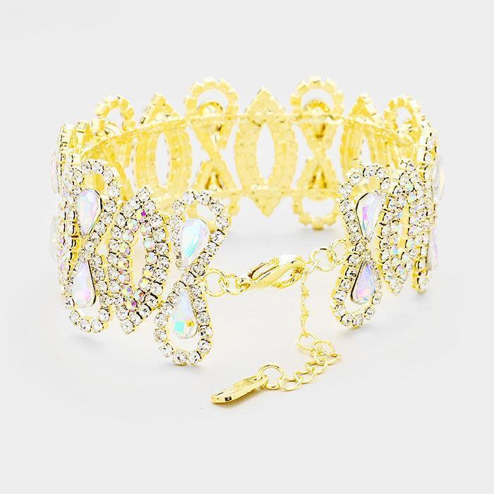 Gold Crystal Teardrop Rhinestone Pave Evening Bracelet - Jewelry Store by Erik Rayo