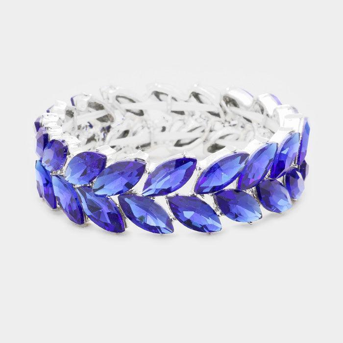 Marquise Crystal Oval Leaf Evening Stretch Bracelet - Jewelry Store by Erik Rayo
