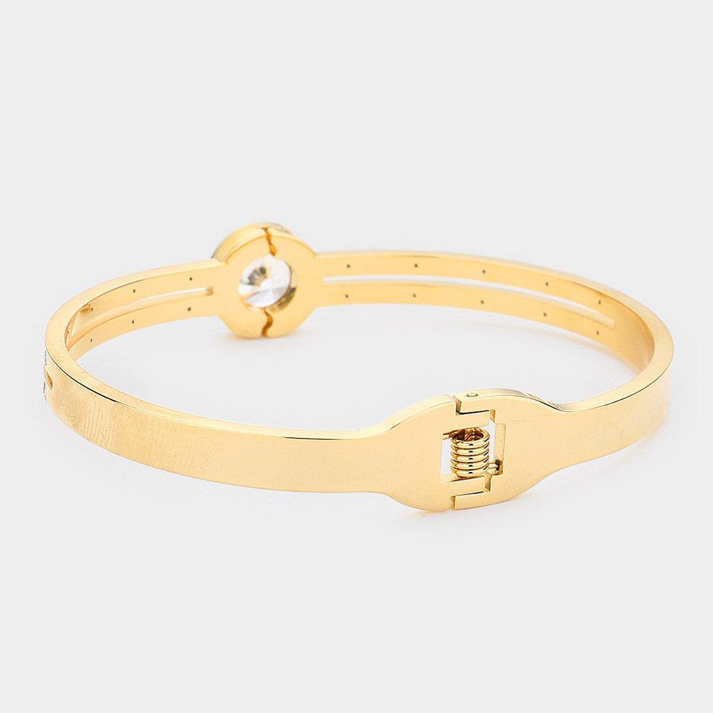 Gold Round CZ Stone Accented Stainless Steel Evening Bracelet - Jewelry Store by Erik Rayo