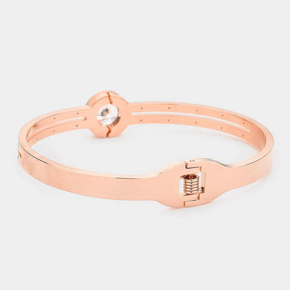 Rose Gold Round CZ Stone Accented Stainless Steel Evening Bracelet - Jewelry Store by Erik Rayo