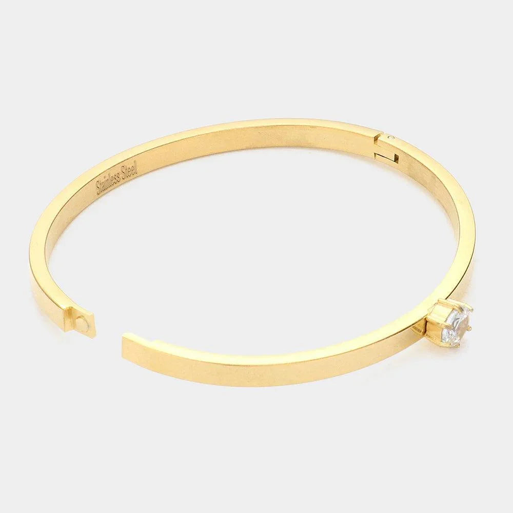 Gold CZ Rond Stone Accented Stainless Steel Bangle Bracelet - Jewelry Store by Erik Rayo