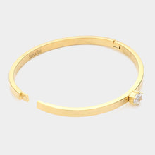 Load image into Gallery viewer, Gold CZ Rond Stone Accented Stainless Steel Bangle Bracelet
