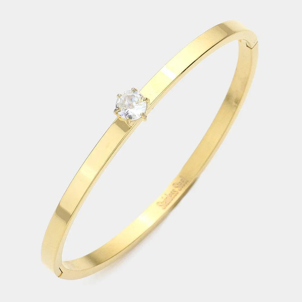 Gold CZ Rond Stone Accented Stainless Steel Bangle Bracelet - Jewelry Store by Erik Rayo