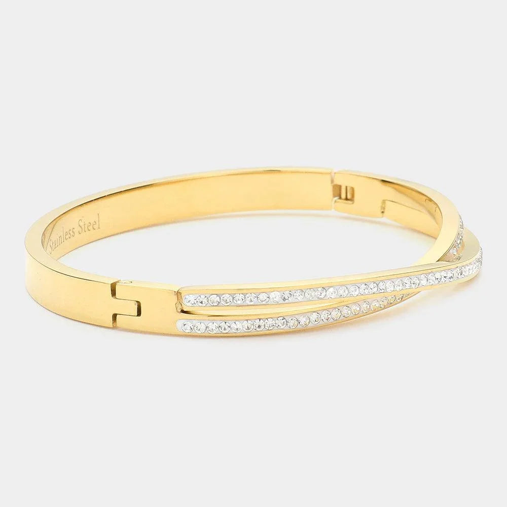 Gold CZ Stone Paved Twisted Stainless Steel Bracelet - Jewelry Store by Erik Rayo
