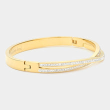 Load image into Gallery viewer, Gold CZ Stone Paved Twisted Stainless Steel Bracelet
