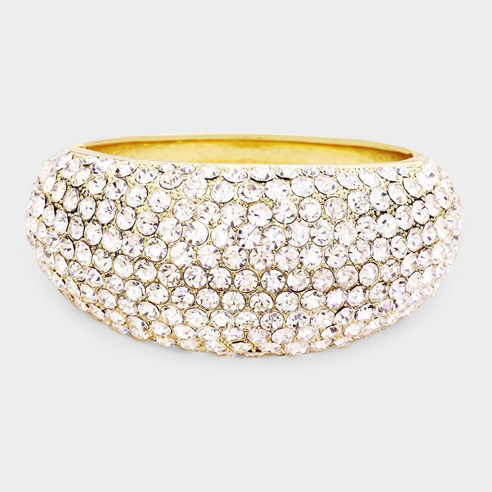 Gold Rhinestone Pave Hinged Evening Bracelets - Jewelry Store by Erik Rayo