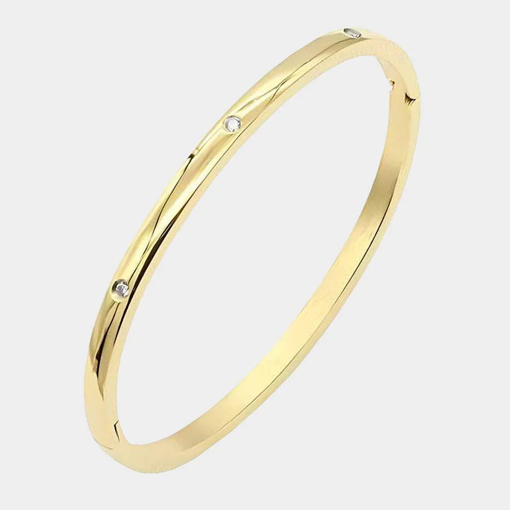 Gold Rhinestone Embellished Stainless Steel Bangle Evening Bracelet - Jewelry Store by Erik Rayo