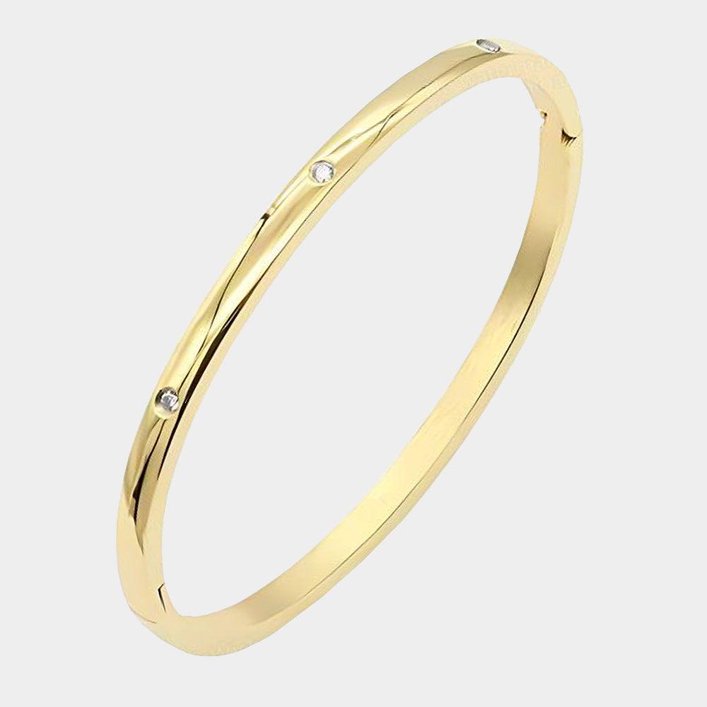Gold Rhinestone Embellished Stainless Steel Bangle Evening Bracelet