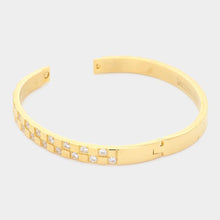 Load image into Gallery viewer, Gold CZ Embellished Stainless Steel Bangle Evening Bracelet
