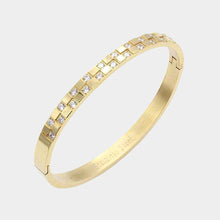 Load image into Gallery viewer, Gold CZ Embellished Stainless Steel Bangle Evening Bracelet
