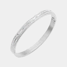 Load image into Gallery viewer, Silver CZ Embellished Stainless Steel Bangle Evening Bracelet
