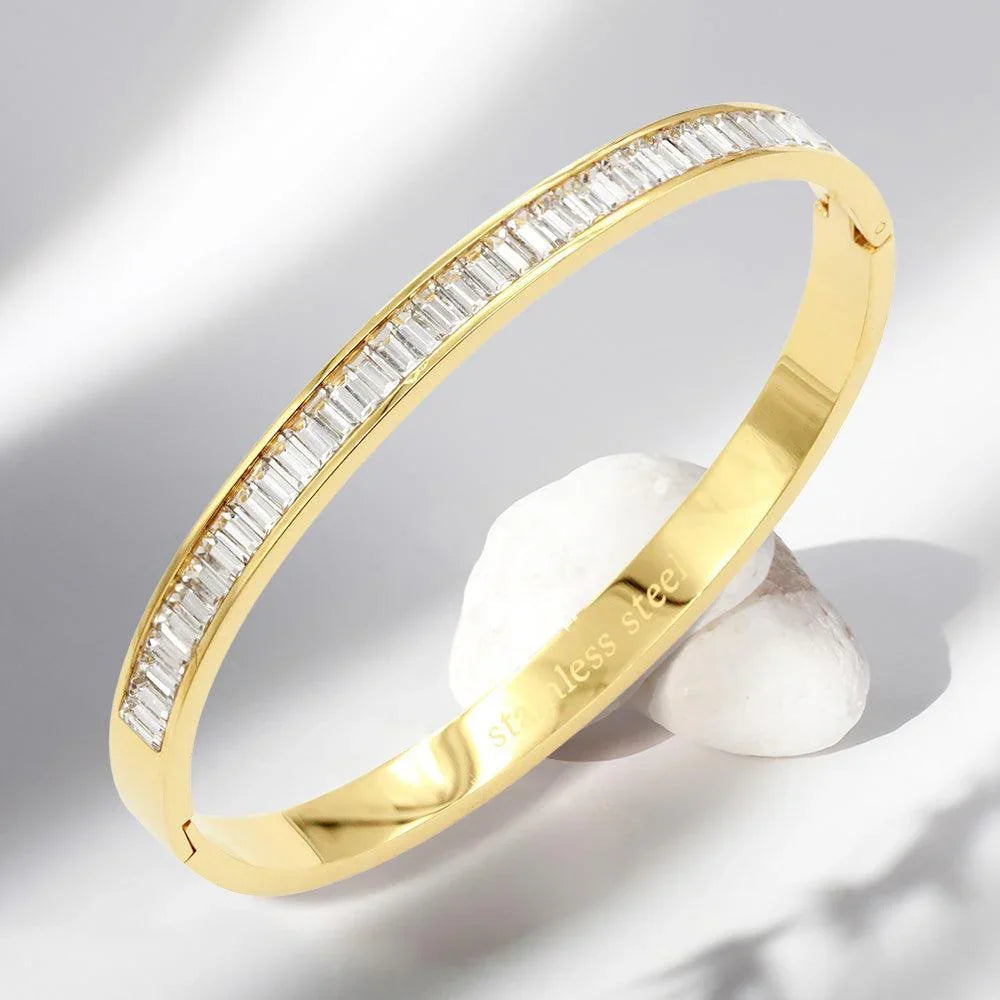 Gold CZ Baguette Stone Cluster Stainless Steel Evening Bracelet - Jewelry Store by Erik Rayo