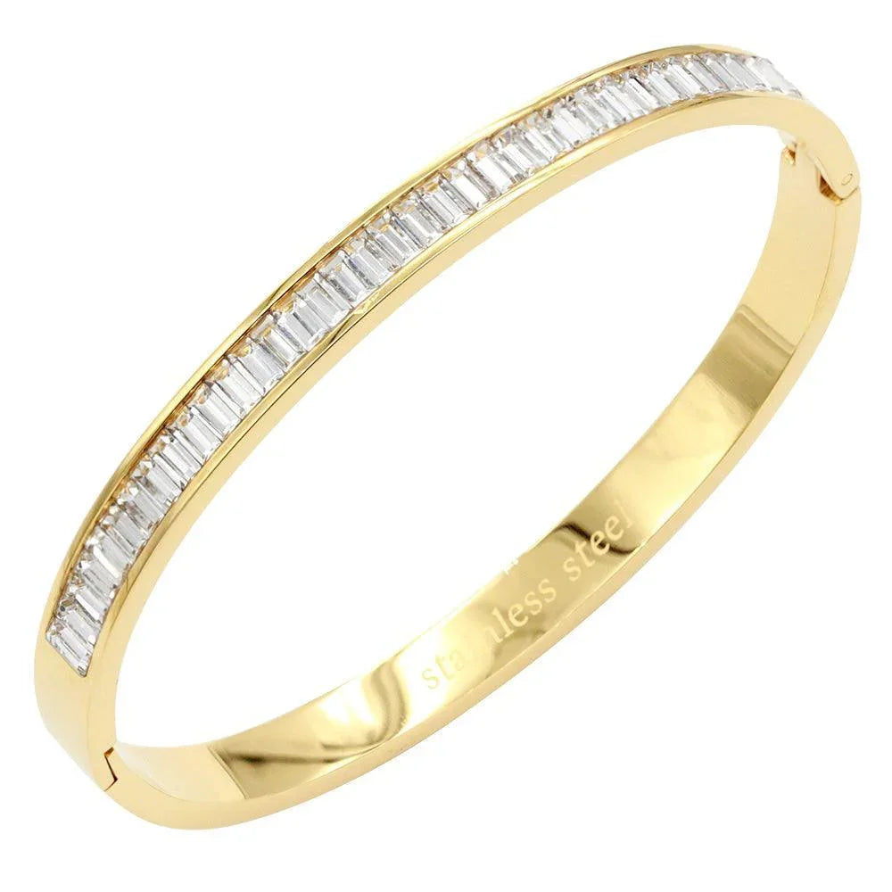 Gold CZ Baguette Stone Cluster Stainless Steel Evening Bracelet - Jewelry Store by Erik Rayo