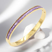 Load image into Gallery viewer, Purple CZ Baguette Stone Cluster Stainless Steel Evening Bracelet
