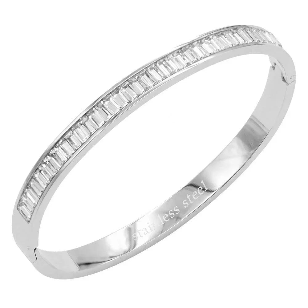 Silver CZ Baguette Stone Cluster Stainless Steel Evening Bracelet - Jewelry Store by Erik Rayo